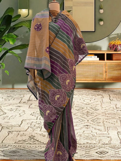 Nazakat Mustard Cotton Chanderi Saree