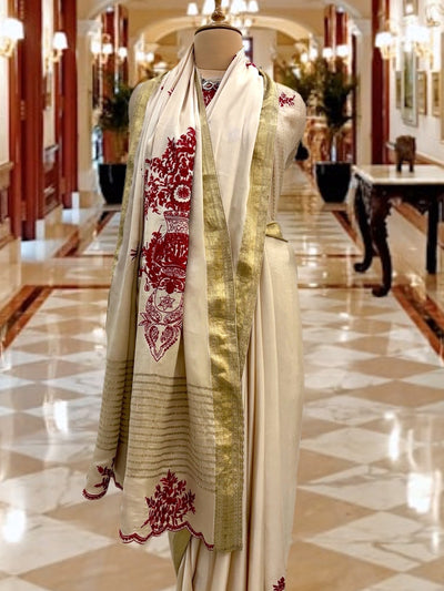 Cheherazad Ivory Satin Silk Saree