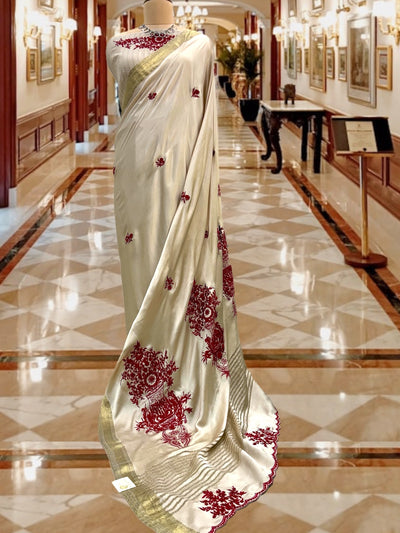 Cheherazad Ivory Satin Silk Saree