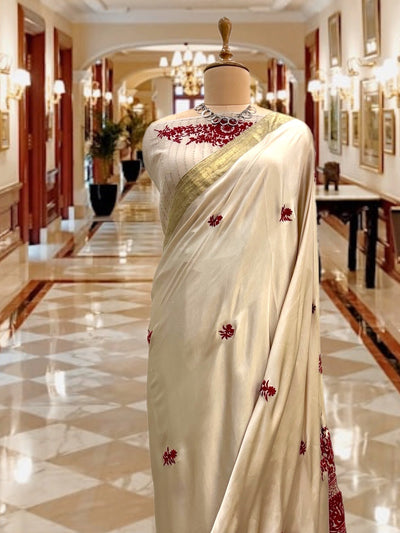 Cheherazad Ivory Satin Silk Saree