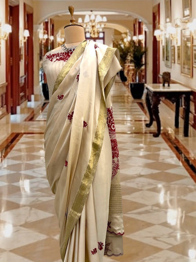 Cheherazad Ivory Satin Silk Saree