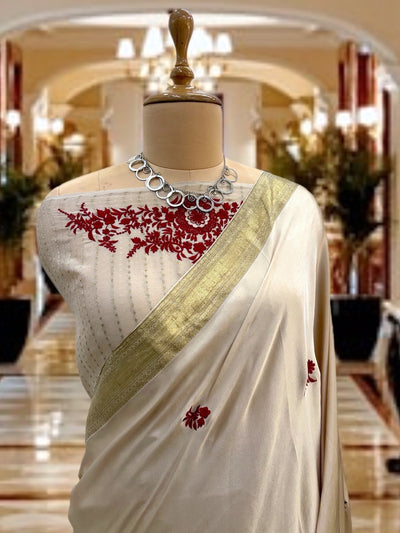 Cheherazad Ivory Satin Silk Saree