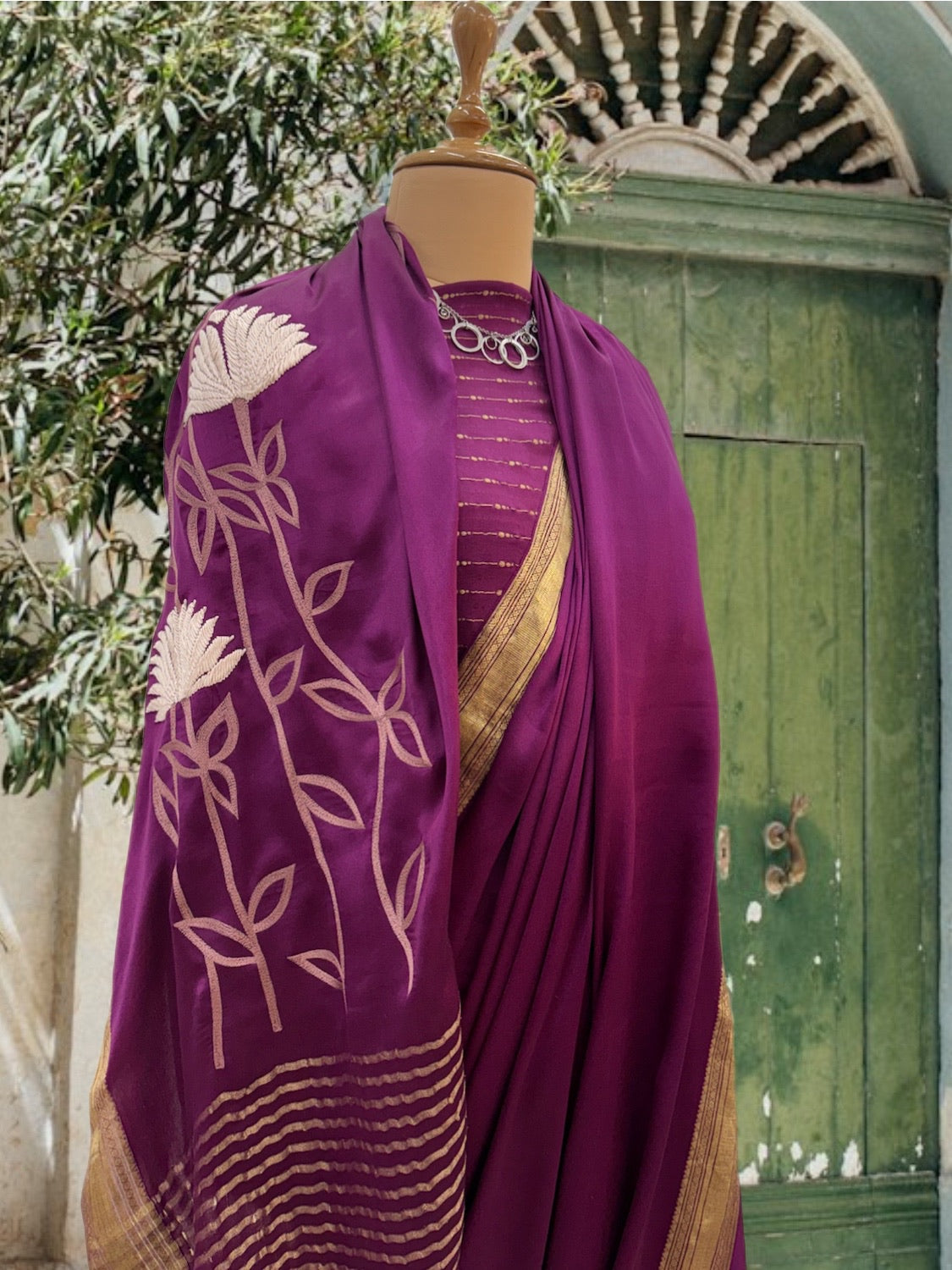 Zandra Purple Satin Silk Saree