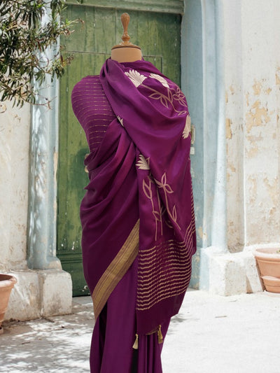 Zandra Purple Satin Silk Saree