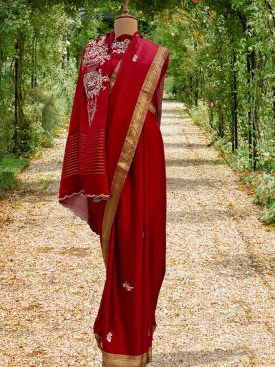 Golnaz Red Satin Silk Saree