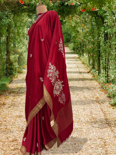 Golnaz Red Satin Silk Saree