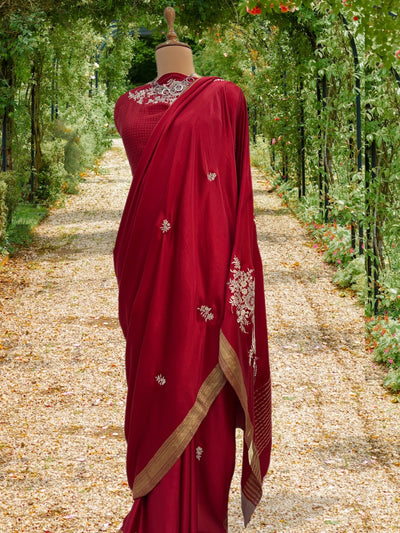 Golnaz Red Satin Silk Saree