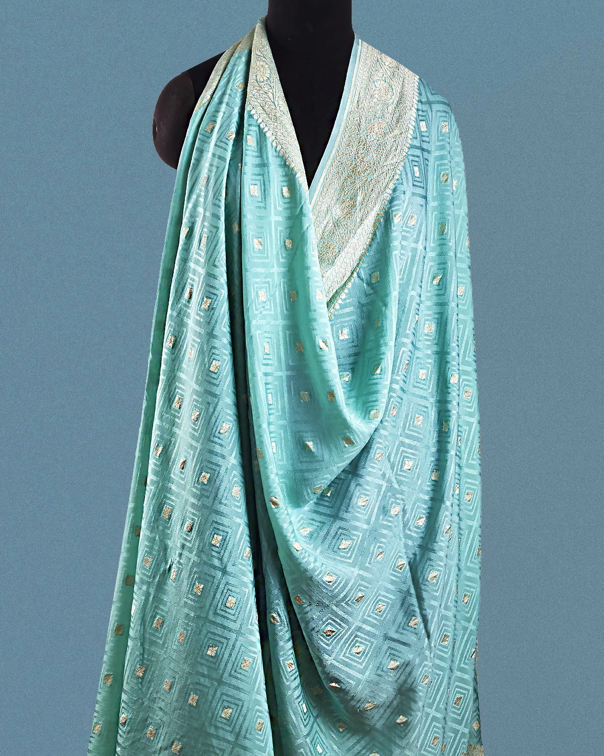 Evelyn Aqua Blue Crepe Silk Saree