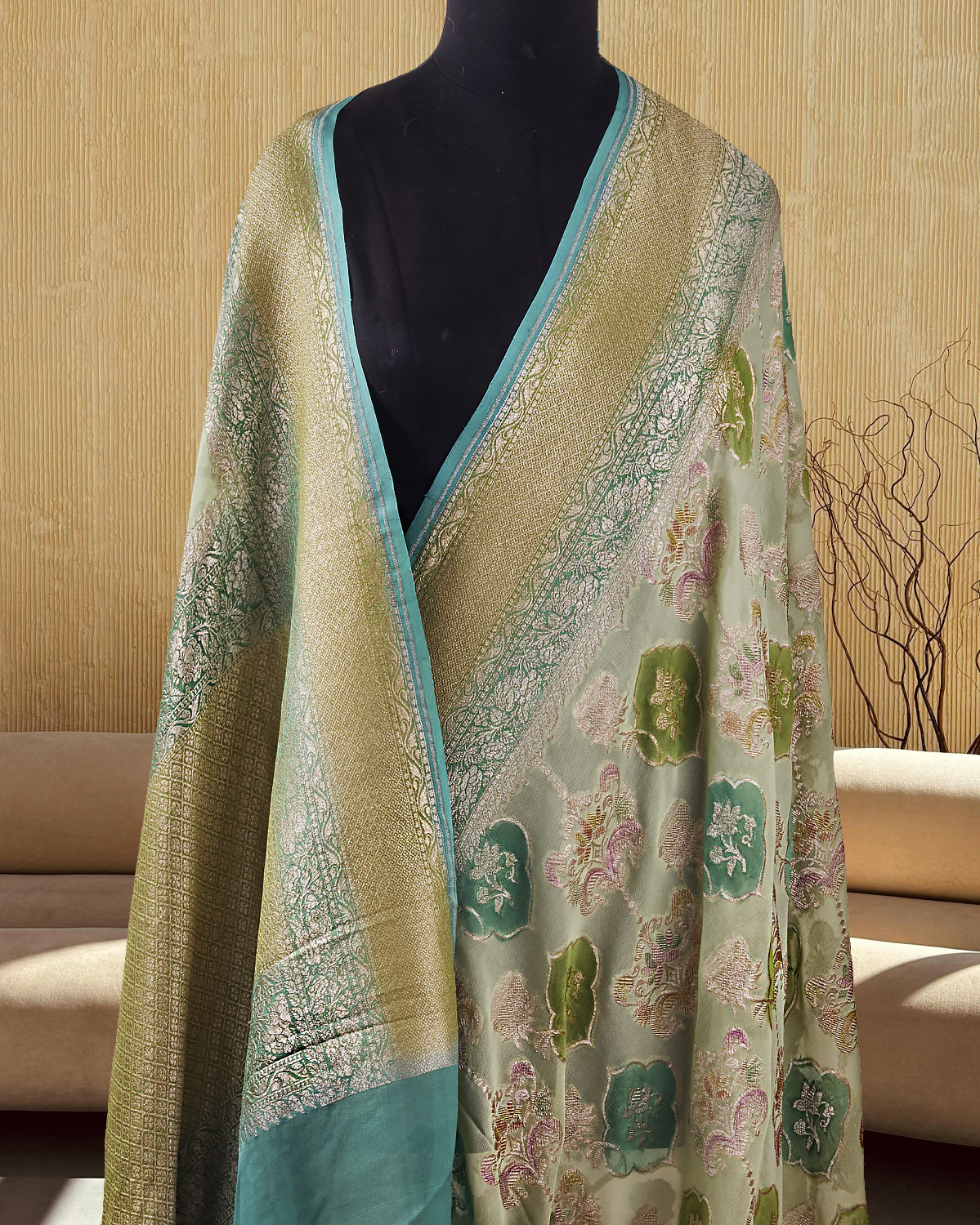 Sanobar Green Khaddi Georgette Sari