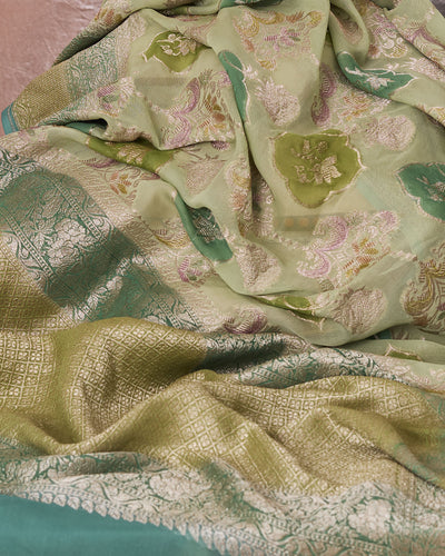 Sanobar Green Khaddi Georgette Sari