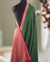 Flaming Forest Green & Red Khaddi Georgette Sari