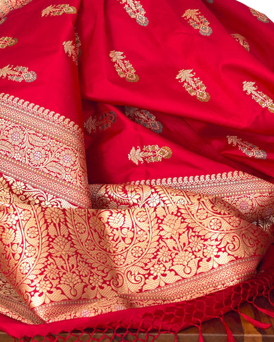 Gulposh Red Banarasi Katan Silk Saree