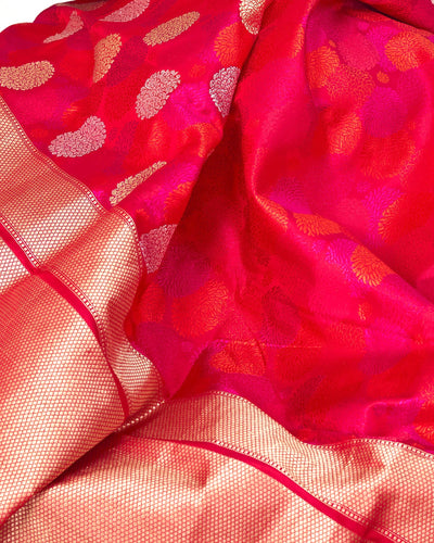 Rhodes Pink & Red Tanchoi Silk Saree