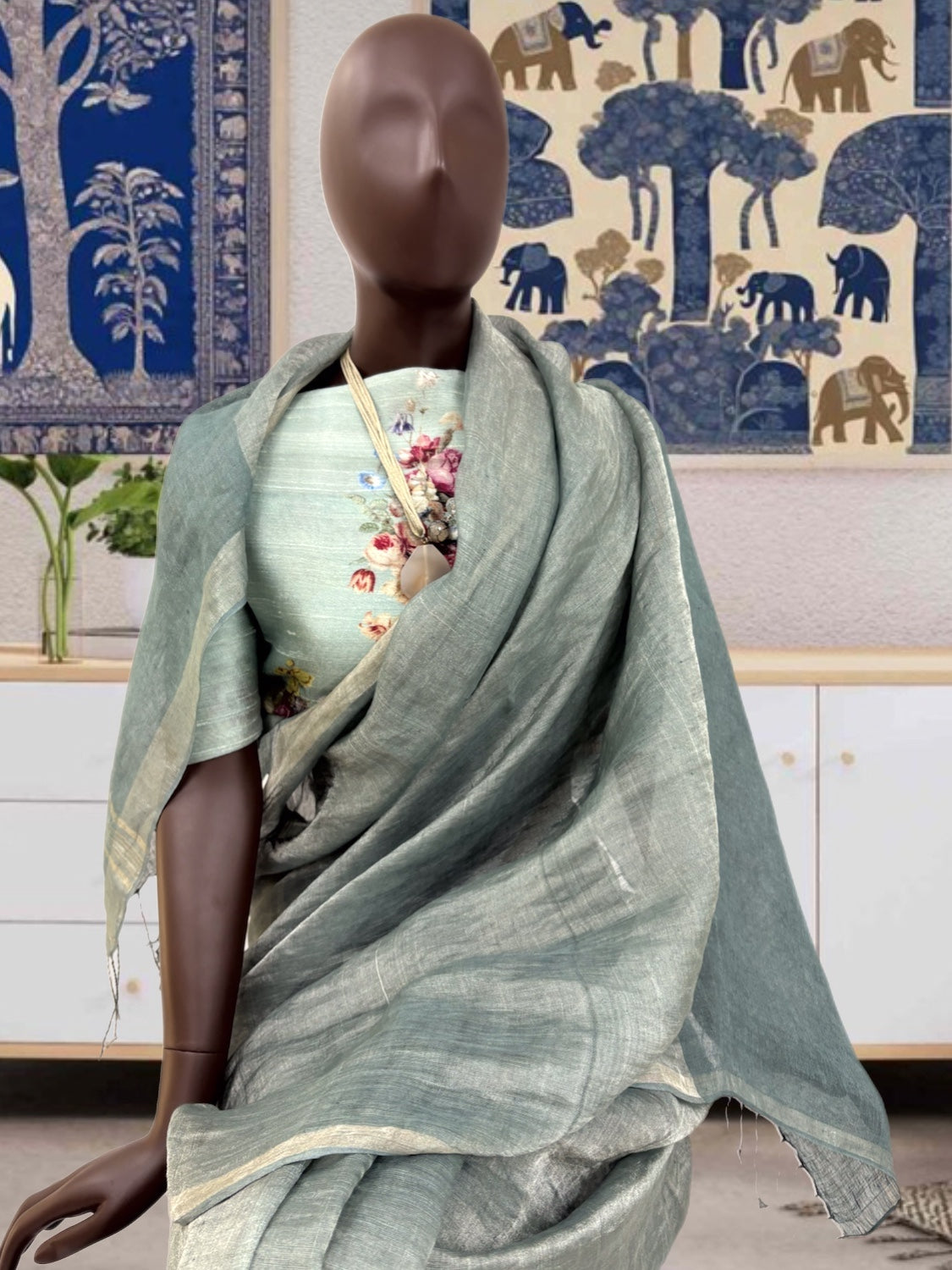 Austin Khaki Tissue Linen Saree