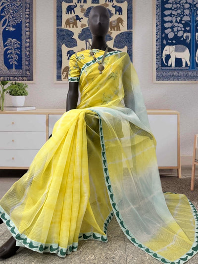 Canary Yellow Embroidered Kota Saree