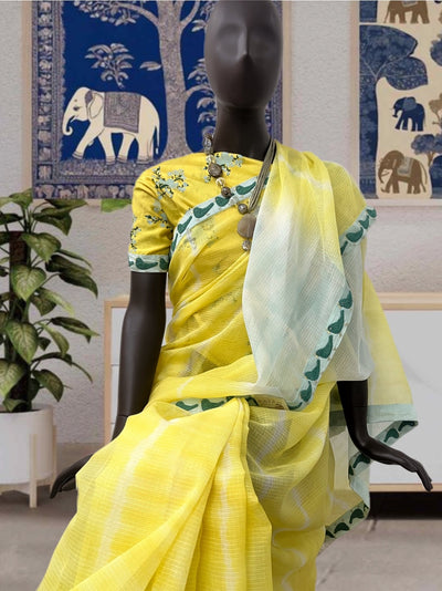 Canary Yellow Embroidered Kota Saree