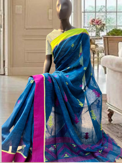 Monsoon Sorbet Blue Linen Saree