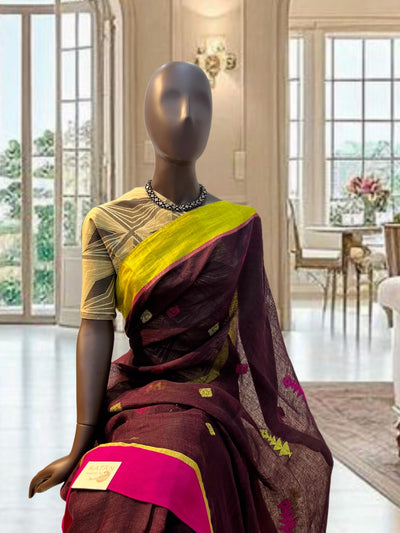 Mochaccino Coffee Brown Linen Saree