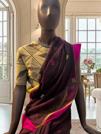 Mochaccino Coffee Brown Linen Saree