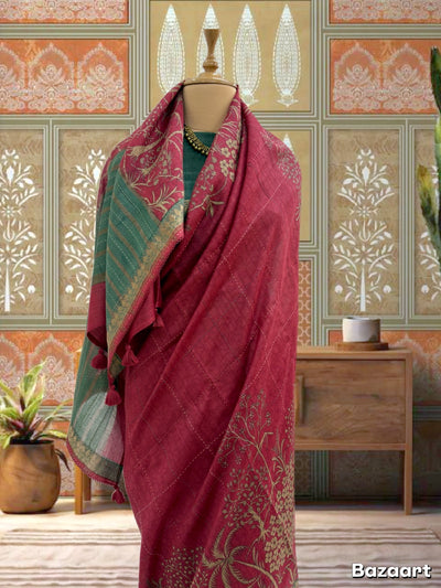 Mrinalini Maroon Moonga Cotton Printed Saree