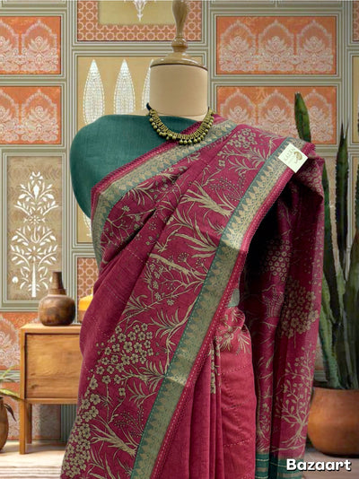 Mrinalini Maroon Moonga Cotton Printed Saree