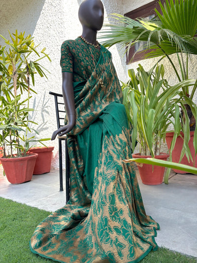 Sheshadri Dark Green Matka Georgette Saree