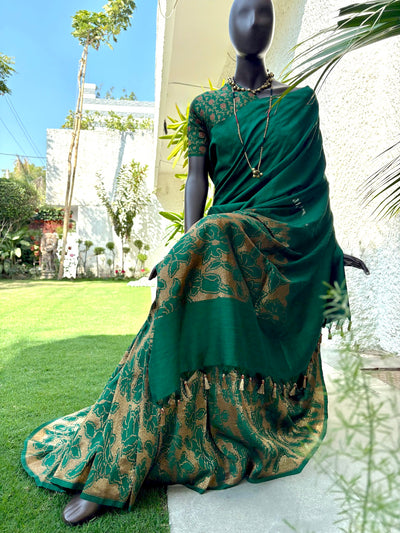 Sheshadri Dark Green Matka Georgette Saree