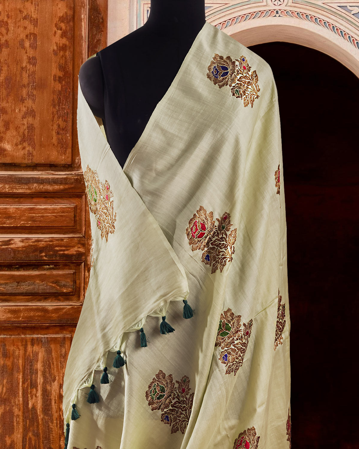 Rosa Pistachio Green Matka Georgette Saree