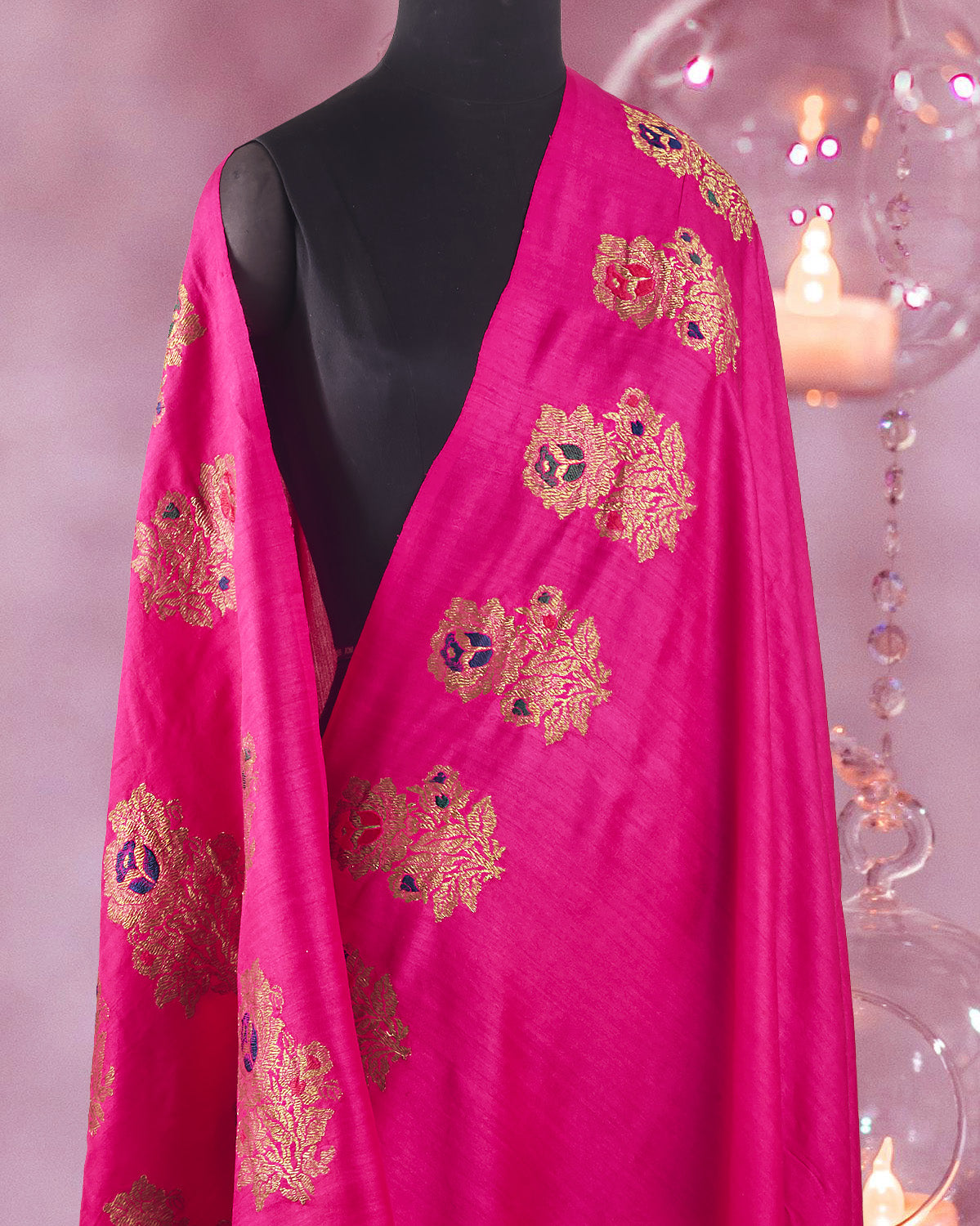 Mallika Rani Pink Boota Matka Georgette Saree