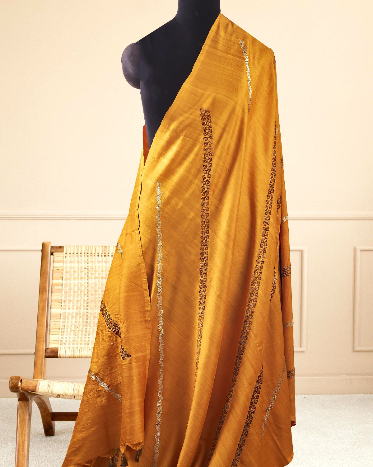 Jaisalmer Yellow Stripe Matka Georgette Saree