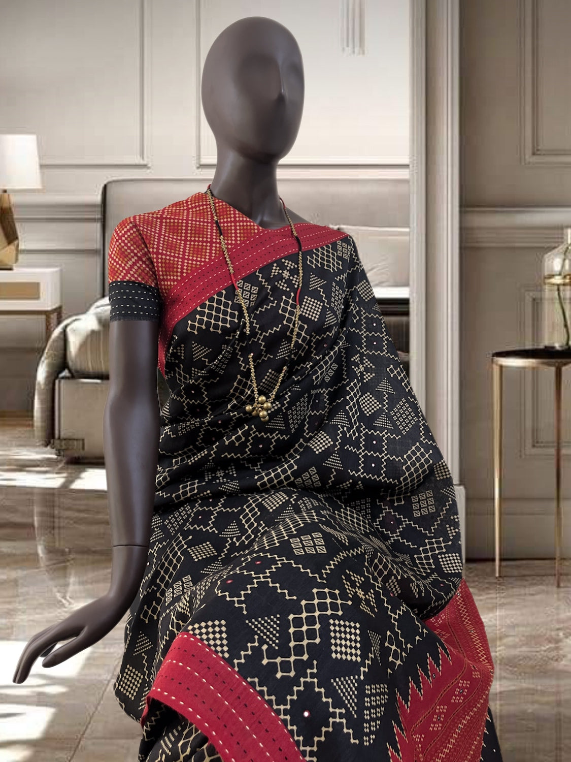 Dokra Black Moonga Cotton Printed Saree