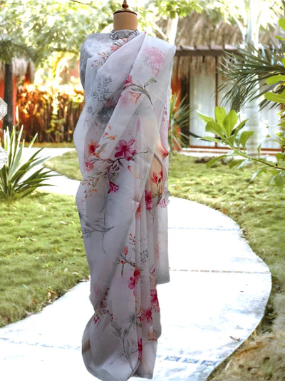 Moonlit Sonata Grey Organza Saree