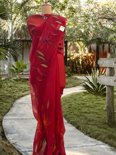 Passionate Poppy Red Organza Saree