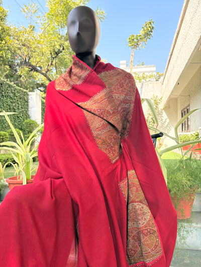 Shalimar Red Pashmina Kashmiri Jamawar Saree