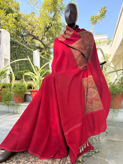 Shalimar Red Pashmina Kashmiri Jamawar Saree