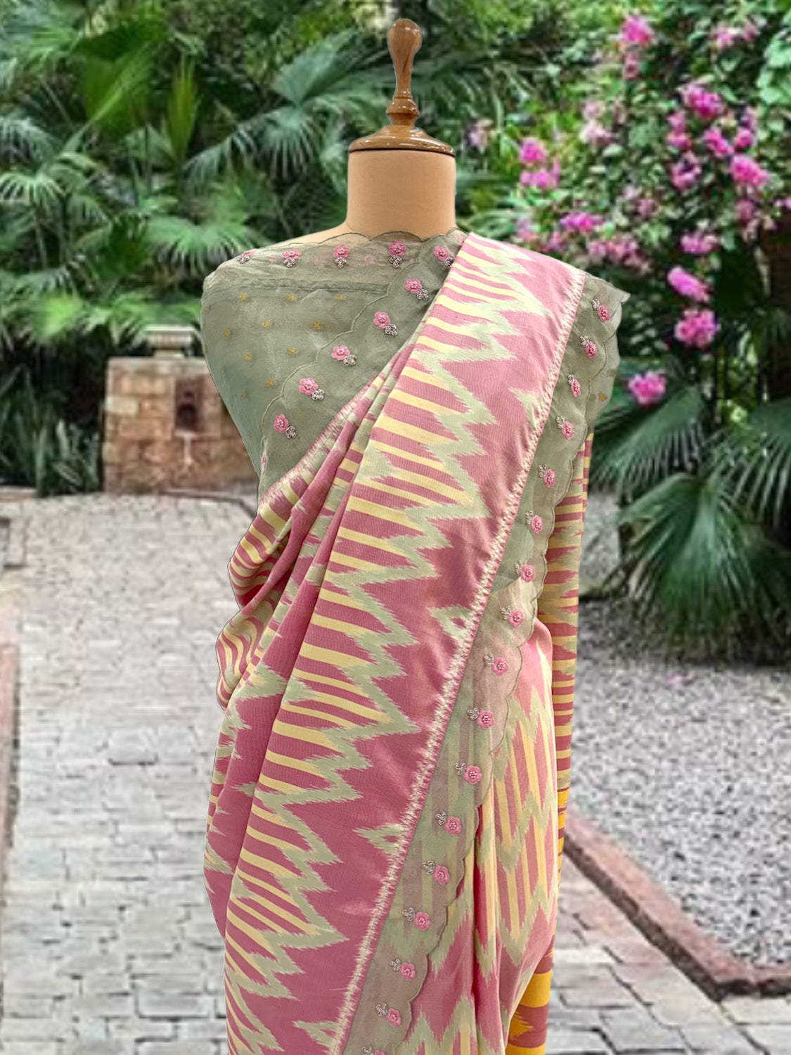 Bhuvanagiri Pink & Sea Green Patola Silk Saree