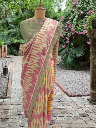 Bhuvanagiri Pink & Sea Green Patola Silk Saree