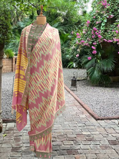 Bhuvanagiri Pink & Sea Green Patola Silk Saree