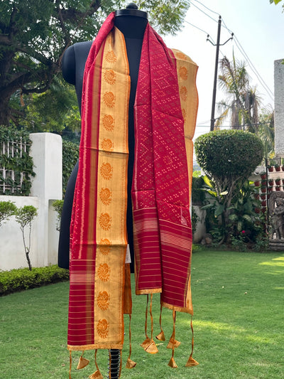 Red & gold Patola Silk Stole Dupatta