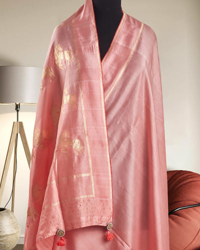 Ascot Peach Soft Silk Saree