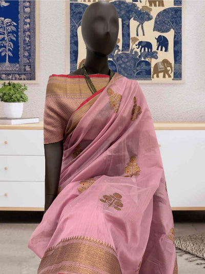 Pretty in Pink Cotton Booti Saree