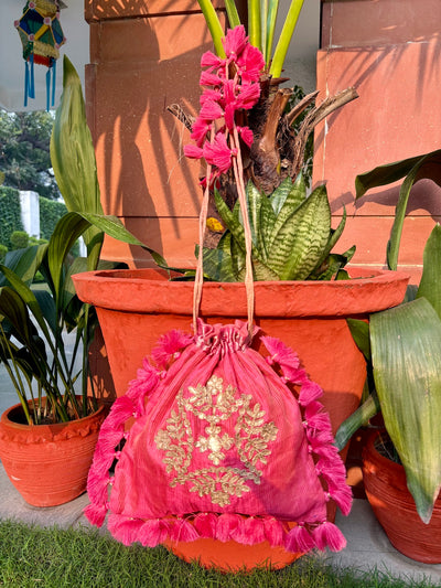 Gulab Pink Gota Work Potli