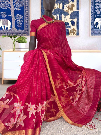 Bagan Bilas Rani Pink Linen Saree