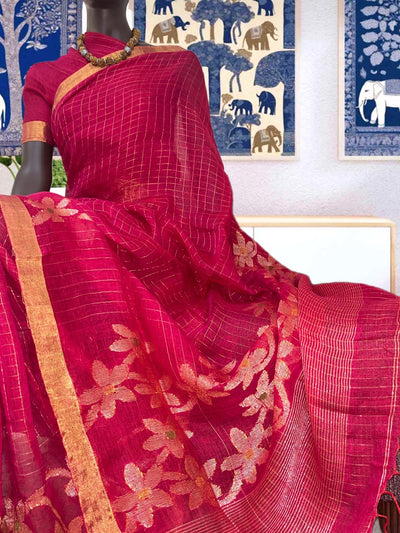 Bagan Bilas Rani Pink Linen Saree