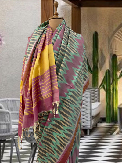 Krishnagiri Pink & Sea Green Patola Silk Saree