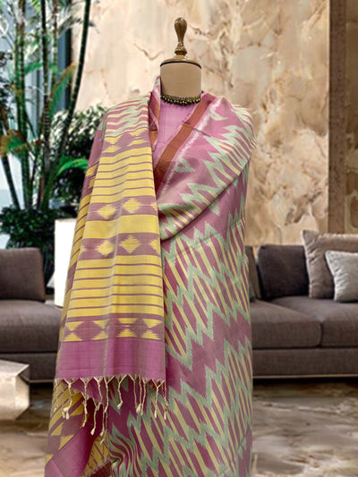 Bhuvanagiri Pink & Pista Green Patola Silk Saree