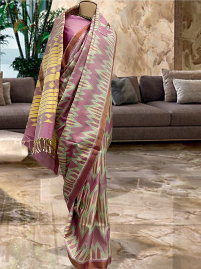 Bhuvanagiri Pink & Pista Green Patola Silk Saree