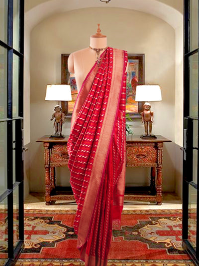 Tuscanny Red Tanchoi Silk Saree