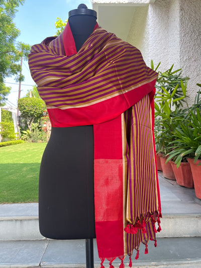 Alexandra Olive stripe Silk Dupatta