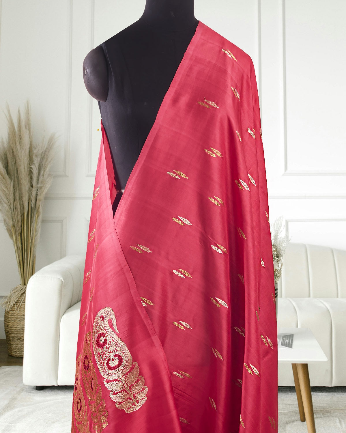 Falguni Coral Peach Boota Soft Silk Saree